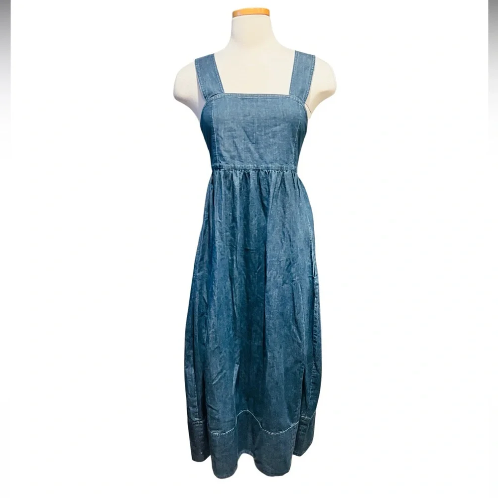 Tibi Light Weight Stone Wash Sculpted Dress Dark Enzyme Wash Size 6 NWT - Picture 2 of 16